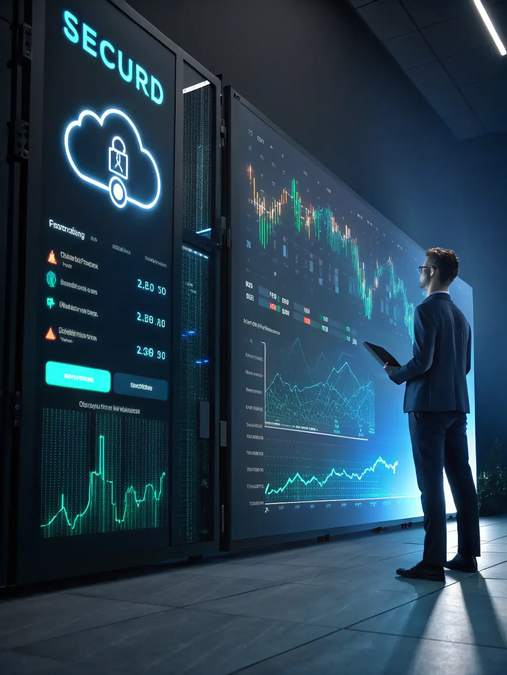 A secure digital interface showing investment data and analytics, highlighting Vortex Investment Partners' use of advanced technology.